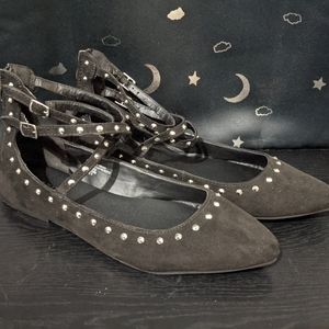 Torrid black suede studded strappy flats